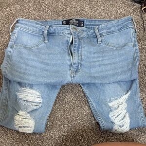 Hollister Men's Blue Ripped Jean Shorts